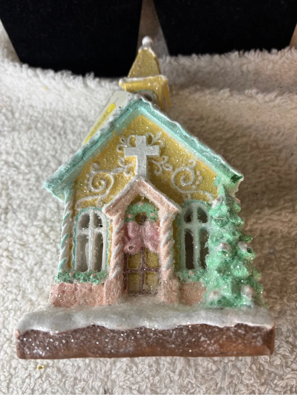 Trimesetter Village Church Holiday Glitter 9” Tall Light Up New/Flaw on the tree